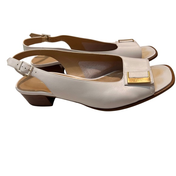 Salvatore Ferragamo White Leather Slingback Heels Gold Buckle Women's Size 9.5 B - Picture 4 of 15